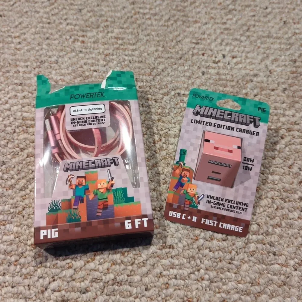 Minecraft USB-A to Lightning Pig 6ft Fast Charge Cable MFi Certified